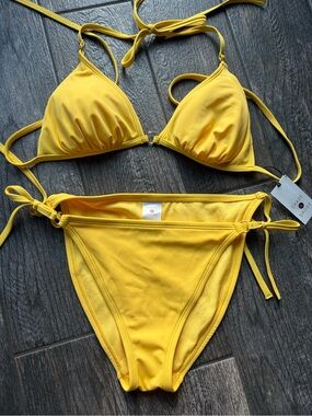 Shade & Shore Bright Yellow Tie-Side Triangle Bikini NWT
